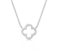 Elli Women Genuine Jewellery Necklace Chain with Pendant Clover Lucky Charm Elegant Glamorous 925 Sterling Silver Zirconia White Length 40 cm