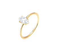 Elli Women's 925 Sterling Silver Gold Plated Classic Zirconia Basic Filigree Glamour Minimal Trend Ring, Size R 1/2