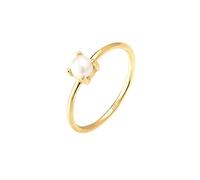 Elli Women's 925 Sterling Silver Gold Plated Xilion Cut Round Chinese Freshwater Cultured Pearl Ring, Size M