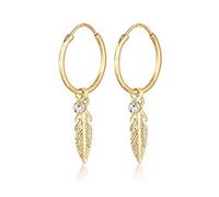 Elli Earrings Ladies Creoles Feather Pendant Boho Festival with Crystal in 925 Sterling Silver