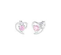 Elli Women's 925 Sterling Silver Pink Xilion Cut Heart Zirconia Stud Earrings