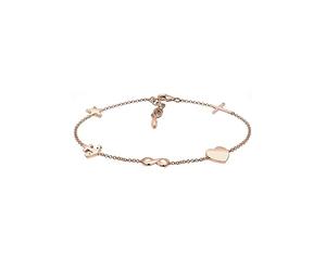 Elli Women's 925 Sterling Silver Rose Gold Plated Cross Heart Infinity Anchor Star Bracelet - 16cm length