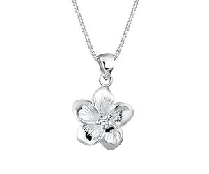 Elli Women's 925 Sterling Silver Xilion Cut 0.03 ct White Diamond Flower Frangipani Necklace of Length 45 cm