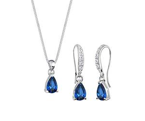 Elli Women's 925 Sterling Silver Xilion Cut Cubic Zirconia and Blue Crystal Pendant Necklace of Length 45 cm with Drop Earrings