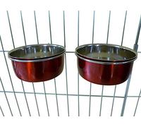 Ellie-Bo Pair of Dog Bowls For Crates, Cages or Pens and 3 Sizes (0.6Ltr Small, Red)