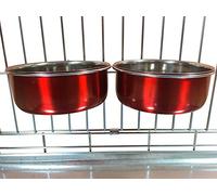 Ellie-Bo Pair of Dog Bowls For Crates, Cages or Pens and 3 Sizes (0.9Ltr Medium, Red)