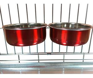 Ellie-Bo Pair of Dog Bowls For Crates, Cages or Pens and 3 Sizes (0.9Ltr Medium, Red)