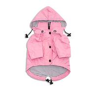 Ellie Dog Wear Zip Up Dog Raincoat Pink with Reflective Buttons, Pockets, Water Resistant, Adjustable Drawstring, Removable Hoodie - Size XS to XXL Available - Stylish Premium Dog Raincoats (S)