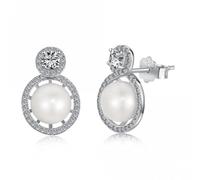 Ellie Rose London Fresh Water Pearl Sparkling Stud Earrings ERLE021 - Classic Look - Sterling Silver / Rhodium Plated / Fresh Water Pearl / Zirconia