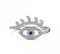 Ellie Rose London Silver Rhodium Plated Sparkling Zirconia Adjustable Evil Eye - Sterling Silver / Zirconia / Rhodium Plated