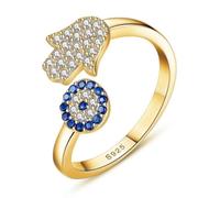 Ellie Rose London Sterling Silver Gold Gold Sparkling Zirconia Adjustable Hand Of Fatima Ring ERLR015 - Sterling Silver / Zirconia / Gold Plated