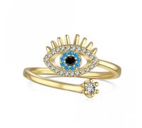 Ellie Rose London Sterling Silver Gold Plated Sparkling Zirconia Adjustable Blue Evil Eye Ring ERLR012 - Sterling Silver / Zirconia / Gold Plated