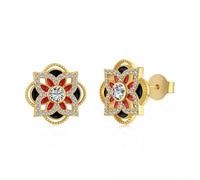 Ellie Rose London Sterling Silver Gold Plated Sparkling Zirconia Lucky 4 Leaf Stud - Sterling Silver / Zirconia / Gold Plated