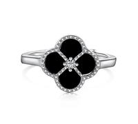 Ellie Rose London Sterling Silver Rhodium Plated Adjustable Black Clover Ring ERLR007