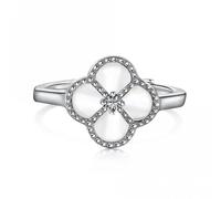 Ellie Rose London Sterling Silver Rhodium Plated Adjustable White Clover Ring ERLR008 - Sterling Silver / Zirconia / Rhodium Plated