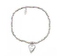 Ellie Rose London Sterling Silver Rhodium Plated Beaded Double Heart Bracelet - Sterling Silver / Rhodium Plated