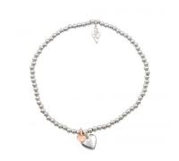 Ellie Rose London Sterling Silver Rhodium Plated Beaded Heart Bracelet ERLB025 - Sterling Silver / Rosre Gold Plated / Rhodium Plated