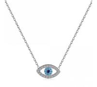 Ellie Rose London Sterling Silver Rhodium Plated Blue Evil Eye Necklace ERLN040 - Sterling Silver / Zirconia / Rhodium Plated