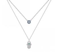 Ellie Rose London Sterling Silver Rhodium Plated Double Chain Evil Eye Necklace - Sterling Silver / Zirconia / Rhodium Plated