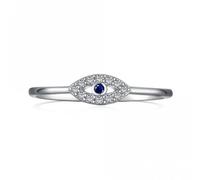Ellie Rose London Sterling Silver Rhodium Plated Evil Eye Ring ERLR011 - Size 56 - Sterling Silver / Zirconia / Rhodium Plated