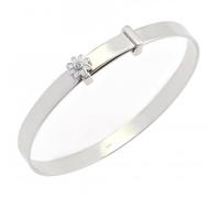 Ellie Rose London Sterling Silver Rhodium Plated Flower Baby Bangle ERLB023 - Sterling Silver / Rhodium Plated / Cubic Zirconia