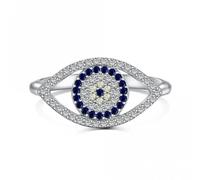 Ellie Rose London Sterling Silver Rhodium Plated Sparkling Zirconia Evil Eye Ring - Size 56 - Sterling Silver / Zirconia / Rhodium Plated