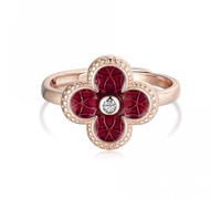 Ellie Rose London Sterling Silver Rose Gold Plated Adjustable Red Clover Ring ERLR006 - Sterling Silver / Zirconia / Rose Gold Plated