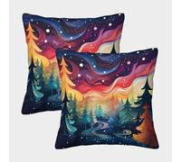 EllieAu 2 Pack Magic Forest Cushion Covers Washable Soft Multicolor Throw Pillow Covers Double Sided Prints Square Cases Pillowcases with Zipper for Sofa Bed Chair 40x40cm
