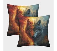 EllieAu 2 Pack Wolf Cushion Cover 3D Digital Printed Urban Forest Throw Pillow Case Double Sided Prints Square Cases Pillowcases with Zipper For Sofa Living Room Car 50x50cm