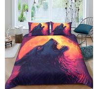 EllieAu Howling Wolf Duvet Cover Set 3D Printed Animals Quilt Cover 2 Pillowcases Bedding Set Hypoallergenic with Zipper Closure 3 Pcs for Adults Kids Double（200x200cm）