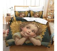 EllieAu Little Angel 3D Printed Duvet Cover Set Golden Wings Quilt Cover 2 Pillowcases Bedding Set Hypoallergenic with Zipper Closure 3 Pcs for Boys Girls Kids Youth Teens Super King（260x220cm）