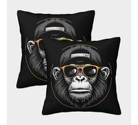 EllieAu Set of 2 Ape-man Cushions Covers Washable Soft Animal Throw Pillow Covers Double Sided Prints Square Cases Pillowcases with Zipper For Sofa Living Room Car 40x40cm