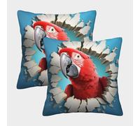 EllieAu Set of 2 Red Parrot Cushion Covers Washable Soft Wild Animals Throw Pillow Covers Double Sided Prints Square Cases Pillowcases with Zipper for Sofa Bed Chair 45x45cm
