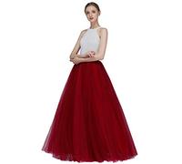 EllieHouse A Line Long Full Bridesmaid Tulle Skirt for Wedding Evening Party Prom P68, Burgundy, XXL
