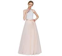EllieHouse A Line Long Full Bridesmaid Tulle Skirt for Wedding Evening Party Prom P68, Light Champagne, L