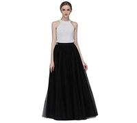 EllieHouse A Line Long Maxi Bridesmaid Tulle Skirt for Wedding Evening Party Prom P68, Black, L