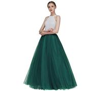 EllieHouse A Line Long Maxi Bridesmaid Tulle Skirt for Wedding Evening Party Prom P68, Dark Green, XL