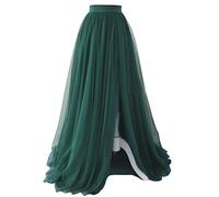 EllieHouse Adult Split Long Floor Prom Party Evening Tulle Skirt P61, Green, L