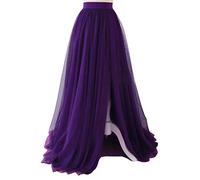 EllieHouse Adult Split Long Floor Prom Party Evening Tulle Skirt P61, Purple, S