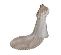 EllieHouse Cathedral Length 2 Tier Sequin Lace Bridal Wedding Veil L70, Ivory, 2 T(1st tier 3 M/118inch,2nd tier 80cm/31 inch)