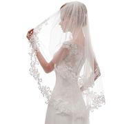 EllieHouse Women's 2 Tier Lace Short Bridal Veil with Comb L24