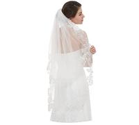 EllieHouse Women's 2 Tier Lace Short Bridal Veil with Comb L24