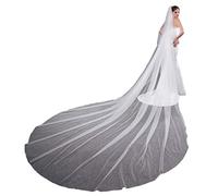 EllieHouse Women's 2 Tier Simple Wedding Bridal Veil With Metal Comb L11, Ivory, Royal 350cm/137"