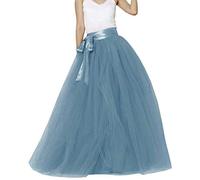 EllieHouse Womens Long Tutu Party Evening Tulle Skirt PC05, Dusty Blue, S