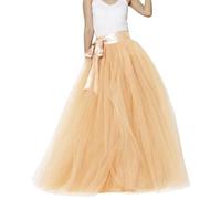 EllieHouse Womens Long Tutu Party Evening Tulle Skirt PC05, Gold, L