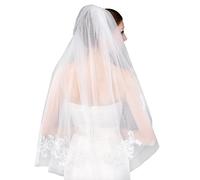 EllieHouse Women's Short 2 Tier Lace Wedding Bridal Veil With Comb L24 - -