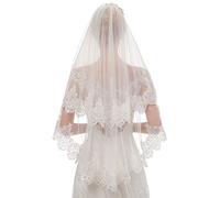 EllieHouse Women's Short 2 Tier Sequin Lace White Wedding Bridal Veil With Comb L64WT