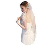 EllieHouse Womens Short Fingertip Length 1 Tier Lace Wedding Bridal Veil with Metal Comb L68