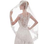 EllieHouse Womens Short Fingertip Length 1 Tier Lace Wedding Bridal Veil With Metal Comb L68, White &Style 1, 1T