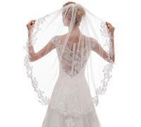 EllieHouse Womens Short Fingertip Length 1 Tier Lace Wedding Bridal Veil With Metal Comb L68, White &Style 2, 1T